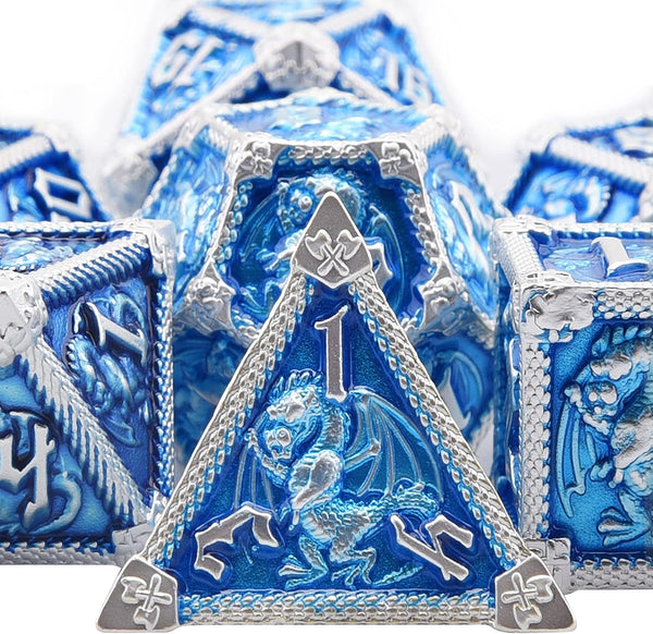 AUSTOR 7-Die Metal DND Dice Set: Polyhedral Dice for Dungeons and Dragons, Pathfinder, Warhammer, MTG