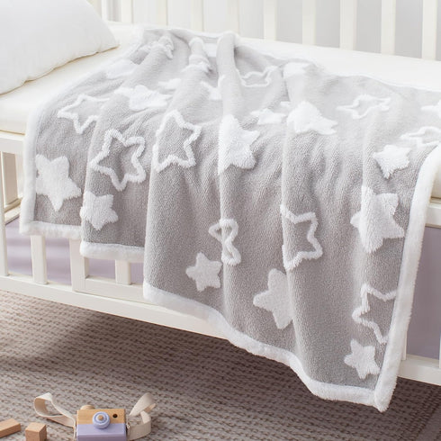 Cozy 33x43 Inches, Baby Blanket for Toddlers, Reversible Star Jacquard Ultra Soft Shaggy Fleece Swaddle Receiving