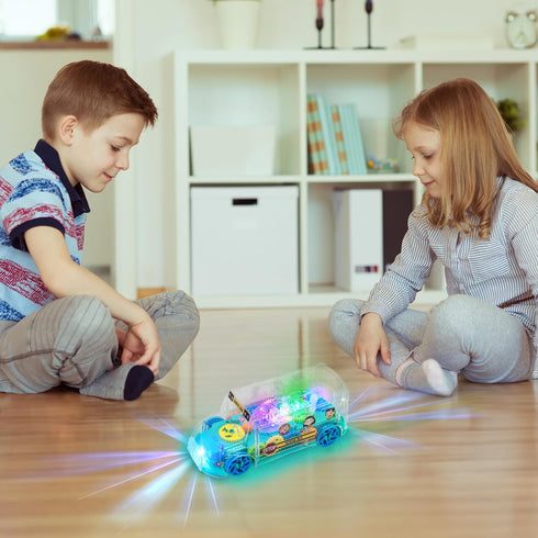 ArtCreativity Light Up School Bus Toy for Toddlers - Bump and Go Toy Bus with Colorful Gears, LED Lights, Music