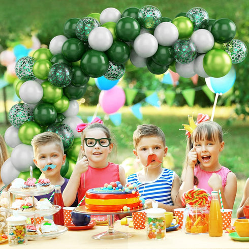 Balloon Garland Arch Kit Green, 107PCS Green White Balloon Arch Kit with Confetti Balloons for Birthday Decoration