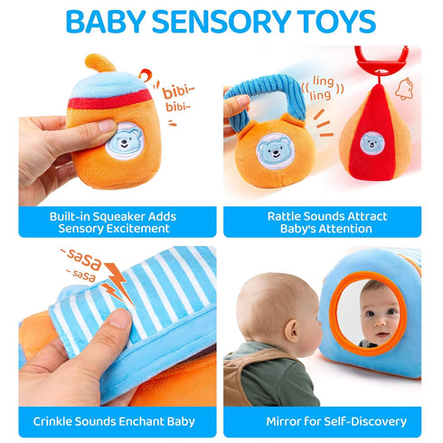 JoySpark Toys 3-6-12 Set 6 Baby Toys Months Sensory Toy for Babies Workout Dumbbell Weights Toy