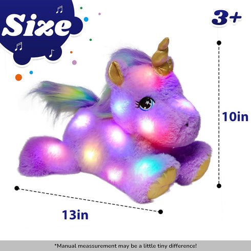 Girls,13" Cuteoy Glowing LED Light-up Purple Unicorn Nightlight Toys Musical Plush Stuffed Animal Singing Lullabies