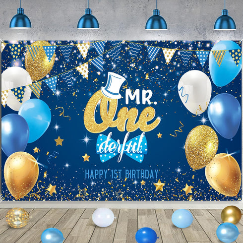 YHFNDIYS 1st Baby Boy Birthday Decorations, Baby First Birthday Decorations for Boy,Boys First Birthday Party Supplies