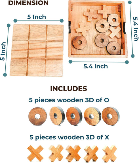 BSIRI Wooden Tic Tac Toe Game - Brain Teaser Puzzles for Adults, Classic Board Games