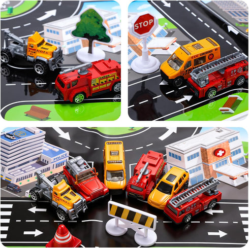 CUTE STONE Toy Airplane with Lights & Sounds, Friction Powered Plane Toy with Mini Cars for Kids, Great Gift for Boys