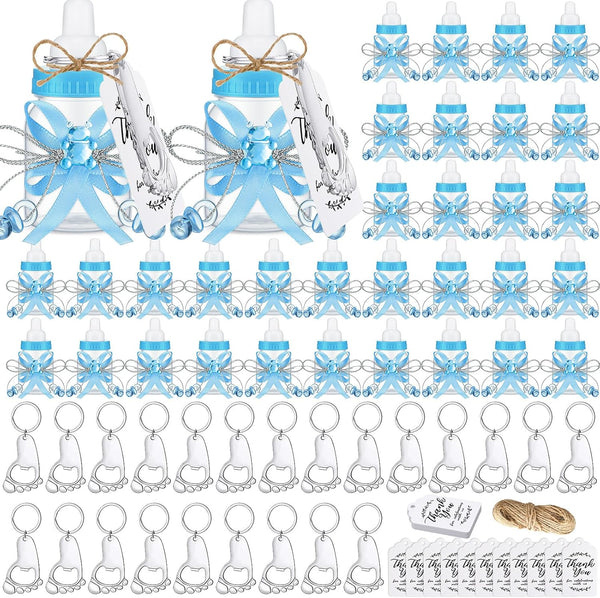 Sunnyray 150 Pcs Baby Shower Party Gift Bottles Games, 50 Mini Milk Bottles, 50 Thank You Tags