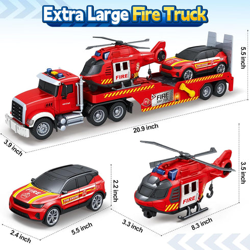 3 4 5 6 7, SpringFlower Extra Large Fire Truck Toys for Boys Girls with Racing Car and Helicopter, Lights, Sounds, Semi