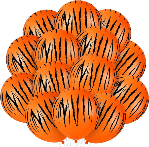 40 Tiger Balloons with Animal Print Stripes, Jungle Safari Theme for Zoo Party Supplies and Birthday Decoration