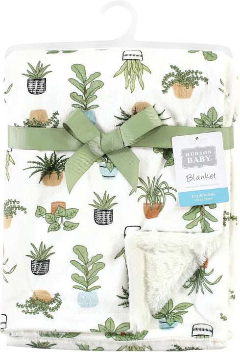 Hudson Baby Unisex Baby Plush Blanket with Furry Binding and Back, Plants, One Size by Hudson Baby