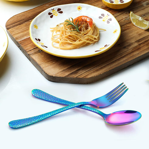 LIANYU 14-Piece Kids Silverware Set, Rainbow Toddler Utensils Flatware Set, Stainless Steel Child Cutlery Set