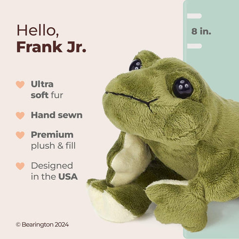 8" Bearington Frank Jr. Frog Plush Stuffed Animal - Soft Realistic Green Frog Plush Toy with Soft Fur for Kids - Toad