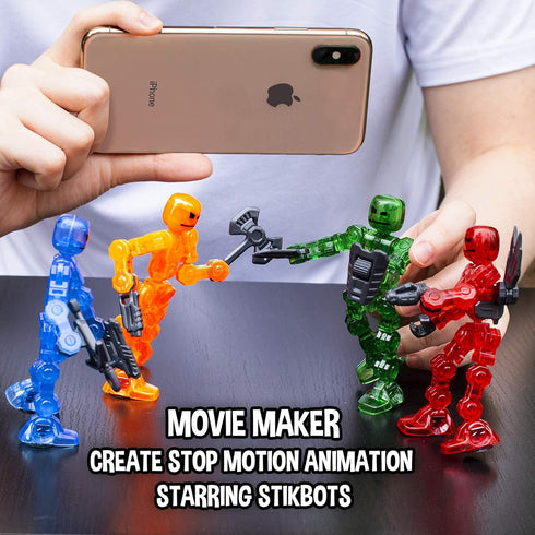 Set 4 6 1 Zing Klikbot, Complete of Poseable Action Figures with Weapons, Translucent, Create Stop Motion Animation