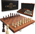 Set 15.4" 2 OUMODA Magnetic Chess for Adult Kid, Leather Chess Board with Handmade Chess Piece Including Extra Queens