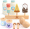 Pillowhale 12-Piece Wooden Dairy & Ice Cream Play Food Set Pretend Fridge