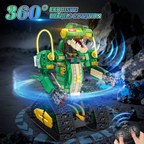 5 1 877 8 9 10 11 12+ HiWEEGO RC Dinosaur Building Toy with Light, in Remote Controll Building Block Kit, PCS Tech