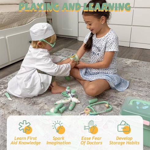 3 4 5 30-Piece Liberry Doctor Kit for Toddlers Years Old, Kid Doctor Toy with Stethoscope, Costume, Green Medical