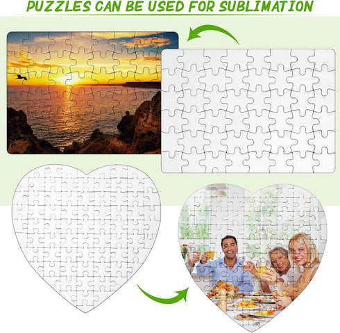 10 Sets Blank Sublimation Jigsaw Puzzle for Kids, Rectangle and Heart Shaped, DIY Custom Heat Transfer