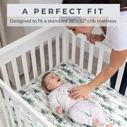Pobi Baby Premium Fitted Crib Sheets, Stylish Woodland Pattern, Ultra-Soft Cotton Blend, Safe for Standard Crib