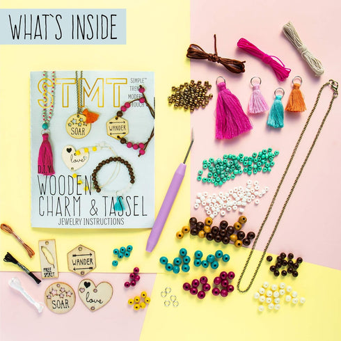 STMT DIY Wooden Charm & Tassel Jewelry Kit, Design & Create 10+ Accessories, Great Tween & Teen Bead Kit, Perfect for Sleepovers & Girl's Night, Custom Trendy Jewelry for Kids 8+ by STMT