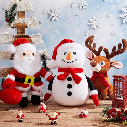 Poen 3 11 Inch Set Pcs Christmas Stuffed Animals Santa Claus Snowman Reindeer Plush Pillow, Christmas Plush Doll Toys