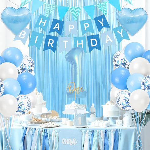 FINDRICH 1st 1 First Birthday Decorations for Boy, Birthday Decorations Boy with High Chair Banner, Number Balloon Cake