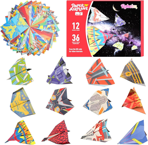 Rohelm Paper Airplane Kits, Origami Kit for Kids Ages 5-8, 12 Classic Origami