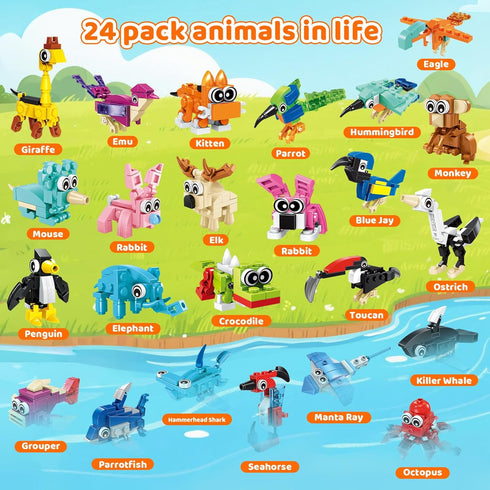 24 Pack Set, 6 8 10 12 Mini Animals Easter Building Block Toy Stocking Stuffers Classroom Prizes Goodie Bags Fillers
