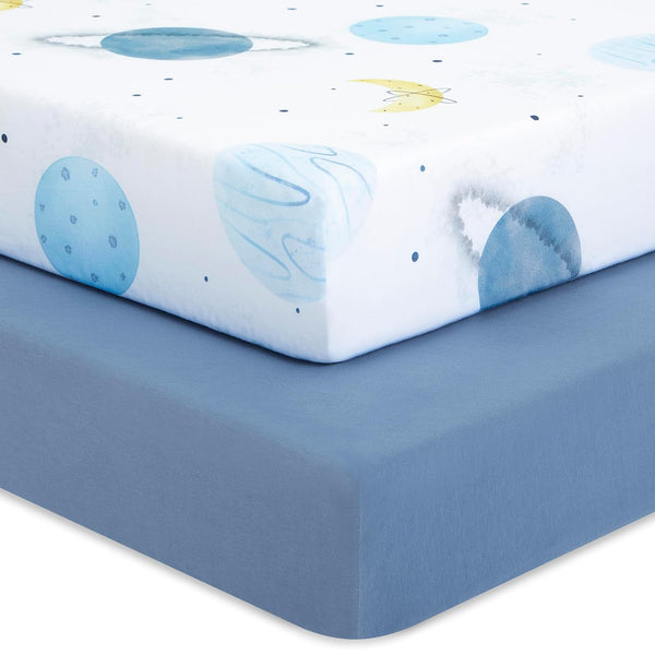 Evolur Space Adventure Dark 2 Pack Crib Sheet, Fitted Crib Sheet for