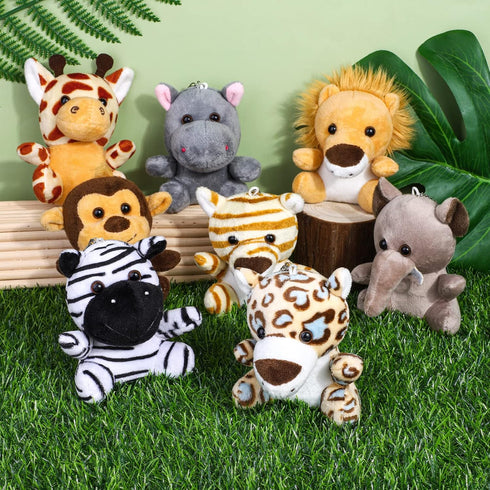 16 Set 3.75 Inch Elcoho Piece Safari Mini Stuffed Jungle Animal - Small Stuffed Forest Animal Animal Keychain Plush