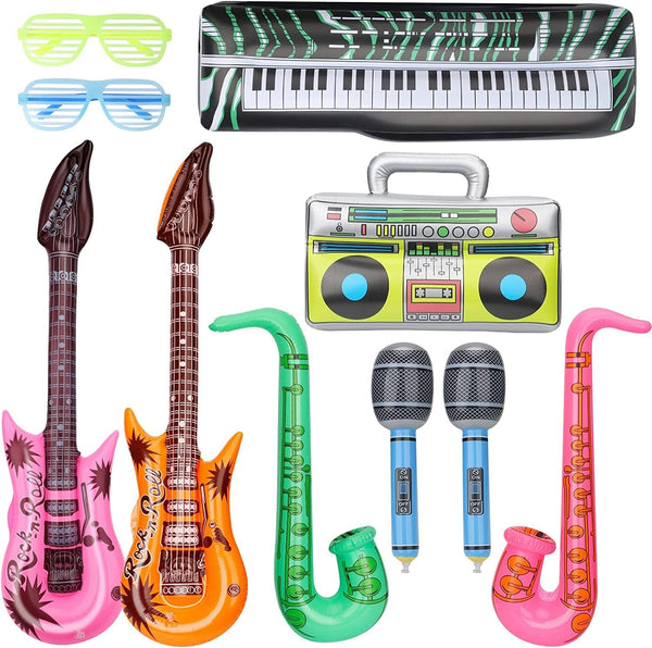 Inflatable Musical Party Props - Guitar, Saxophone, Microphone Balloons for 70s 80s 90s Birthday Decor