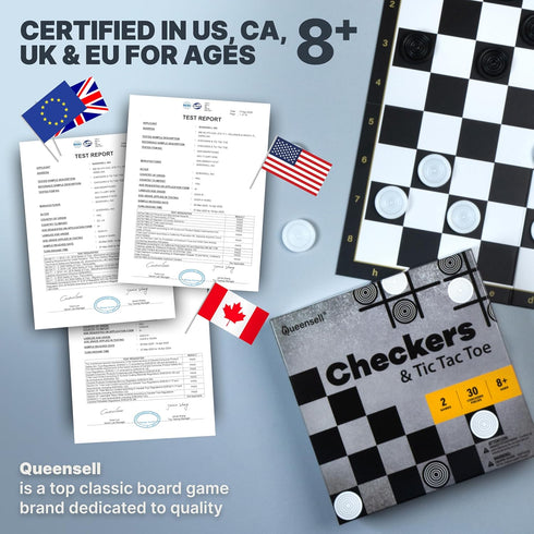 30 Checkers Board Game with Checkers Pieces - Classic Board Game for Kids and Adults
