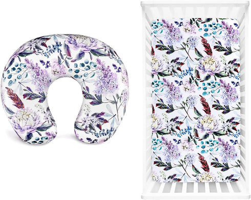 Purple Floral Nursing Pillow Cover, Nursing Pillowcase Set for Baby boy or