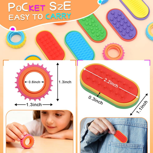 FlufiFiea 6 Pack 3 Pack Sensory Fidget Toys - Fidget Rings and Silicone Magnetic Sliders for Kids, Sensory Toys
