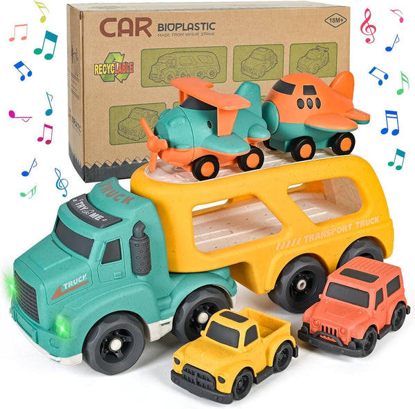 Car Carrier Toy Truck Light&Sound, Truck & Car Toys for Toddlers 1-3,2-4,3-5