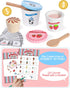 Wooden Ice Cream Toys Kitchen Play Store - Play Kitchen Accessories for Toddlers 3-5, Scoop, Menu & Fake Money