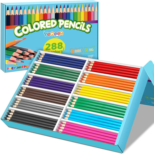 YEGEER 288 Count Colored Pencils Bulk, 12 Assorted Colors, Pre-sharpened Coloring Pencils Set
