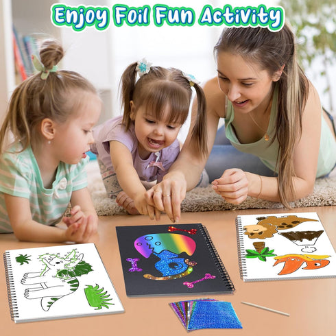 Art & Craft Activity, Foil Fun Dinosaur DIY Art Kits, No Mess Creative Drawing Game for Kids Ages 4-9 Birthday Gifts