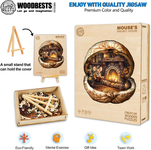 Lovers(265 13.4"x11.9") WOODBESTS Wooden Puzzles for Adults - Mouse's Walnut House, Mouse Wooden Jigsaw Puzzle, Unique