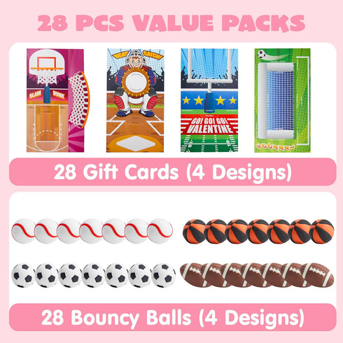 28 JOYIN pcs Fun Valentine Sports Game Card and Erasers for Kids Party Favor, Classroom Exchange Prizes, Valentines Day