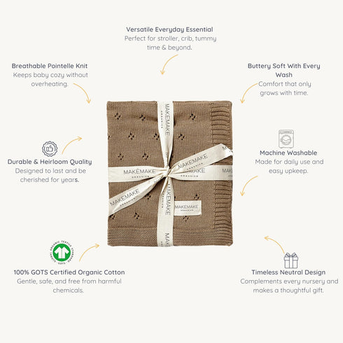 (30x40, MakeMake Organics Organic Cotton Baby Blanket - GOTS Certified, Breathable Pointelle Knit, Unisex Newborn