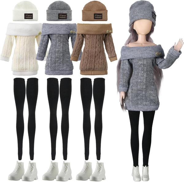 Geyoga 3 Set 12 Pcs Doll Clothes and Accessories for 12 Inch Doll, Summer Casual Wear Outfits (Dolls Not Included)