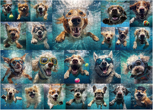 Dog Jigsaw Puzzle for Adults 1000 Piece, Funny Puppy Animal Jigsaw Puzzles, Fun Cool Silly Puzzle with Underwater Dogs