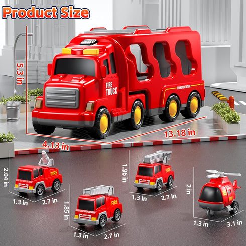 1-3 3-5, 5-in-1 Set 1 2 3 4 5 6 3-9 Fire Truck Toys for Toddler Fire Car Carrier Vehicle for Girls Years Old, Transport