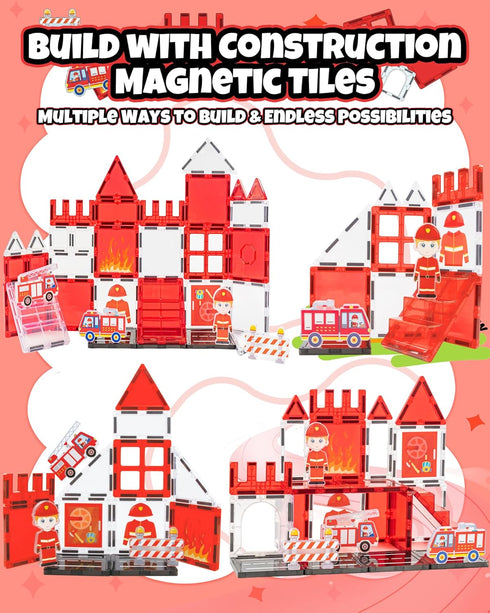 LADFAR 3+, Magnetic Tiles for Kids Ages Fire Rescue Magnetic Tiles Building Blocks with Rescue Scene Pieces