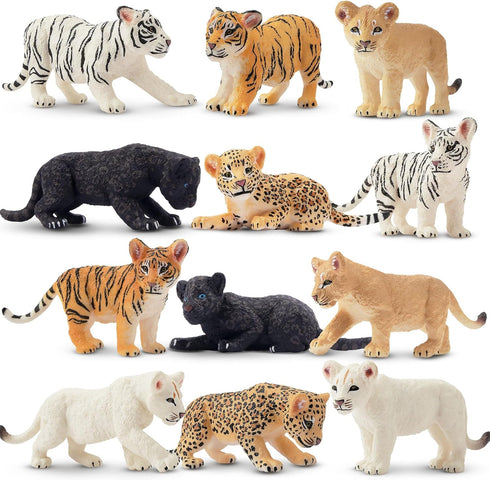 Toymany 12 Safari Animal Figurines Set, High Emulational Plastic Zoo Animals, Cake Toppers for Kids Toddlers