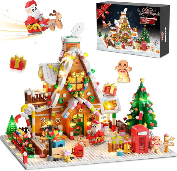 PLAXSOON 2025 Christmas Gingerbread House Courtyard Mini Building Set with Lights, Christmas