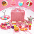 Set Set 3-8 HAPGFS Pink Pretend Afternoon Tea Party with Storage Basket, Play Food & Accessories for Girls, Tea Party