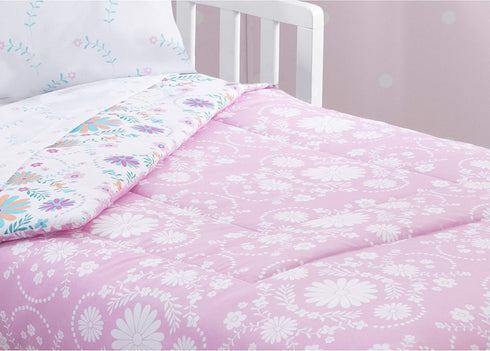 Set 4 Delta Children Toddler Bedding | Girls Piece Collection | Fitted Sheet, Flat Top Sheet w/Elastic Bottom, Fitted