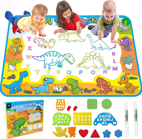Kids Toys Water Doodle Mat, Dinosaur Painting Coloring Pad for Toddlers 1-3, Aqua Magic Drawing Board for Gifts