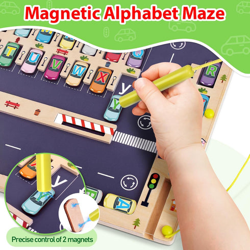 Wooden Magnetic Alphabet Maze Letter Puzzle, Montessori Fine Motor Skills Toys for Kids Age 3-5, Learning Gift